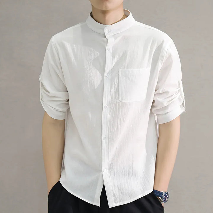 Stand Collar Mid-sleeve Shirt