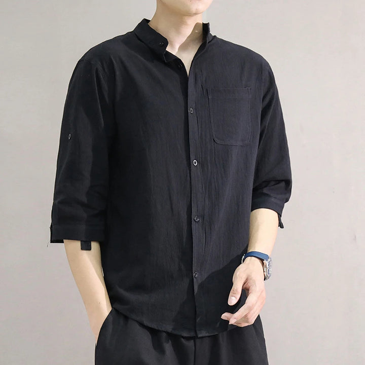 Stand Collar Mid-sleeve Shirt