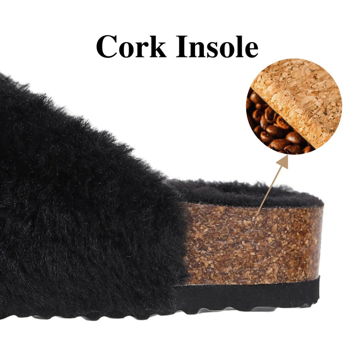 Furry Cork Slippers for Women