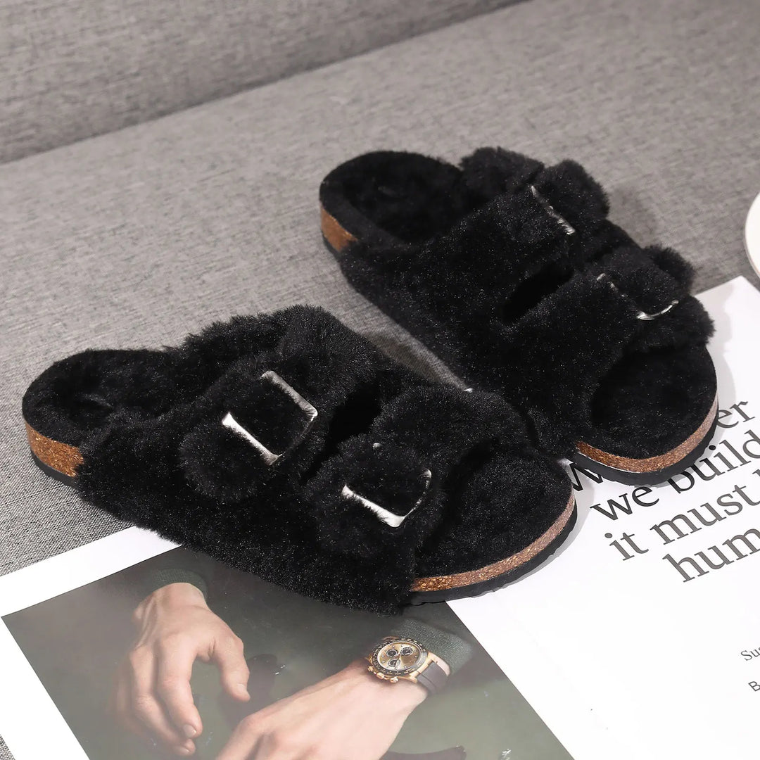 Furry Cork Slippers for Women