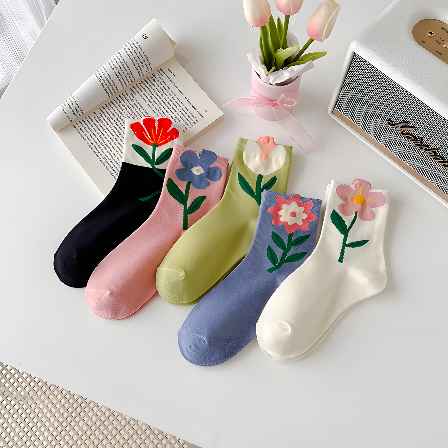 Women Spring Flower Socks