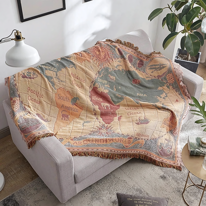 World Map Cotton Blanket