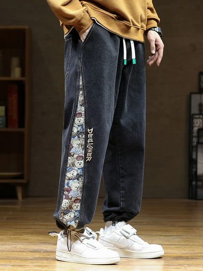 Bear Embroidered Denim Joggers