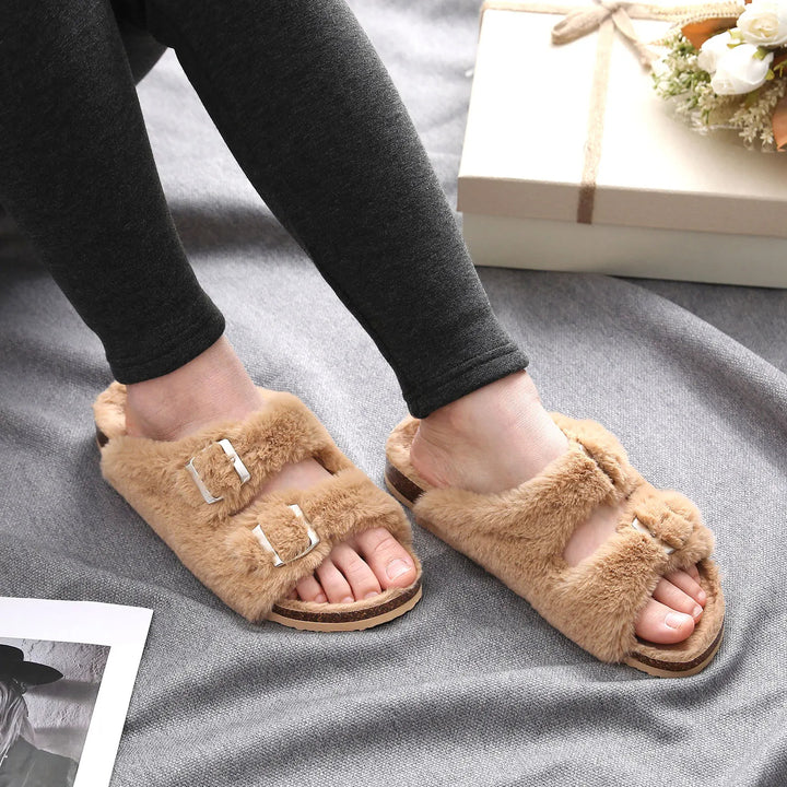 Furry Cork Slippers for Women