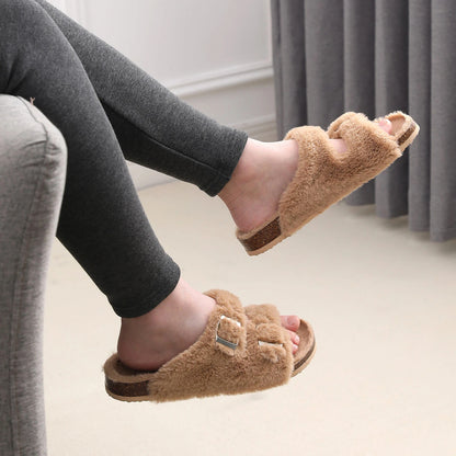 Furry Cork Slippers for Women