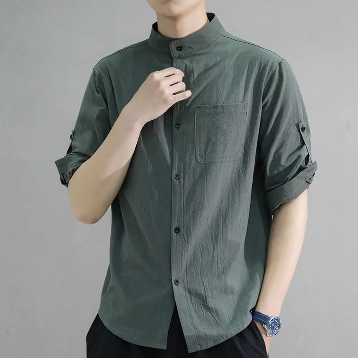 Stand Collar Mid-sleeve Shirt