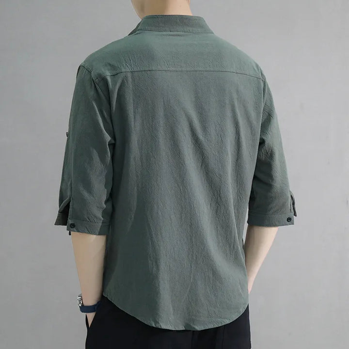 Stand Collar Mid-sleeve Shirt