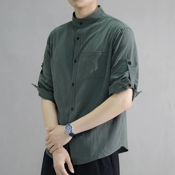 Stand Collar Mid-sleeve Shirt