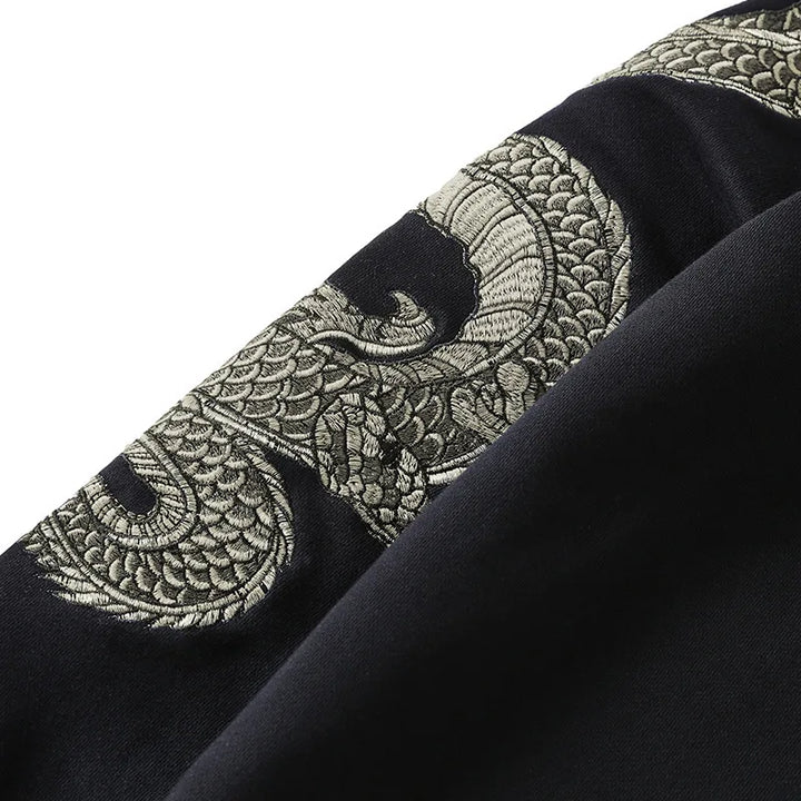 Dragon Embroidered Cotton Hoodie