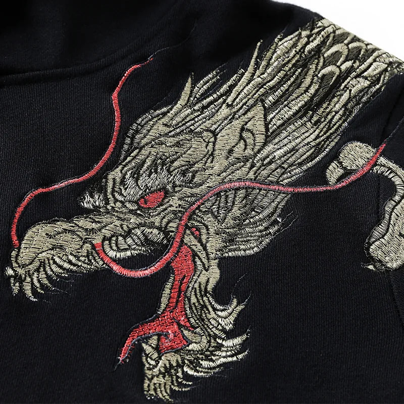 Dragon Embroidered Cotton Hoodie