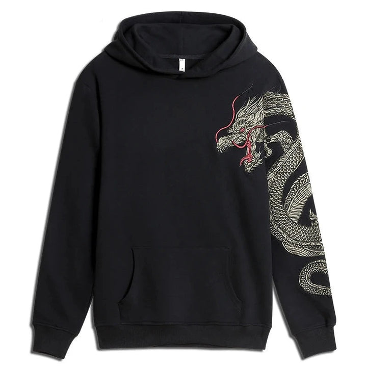 Dragon Embroidered Cotton Hoodie