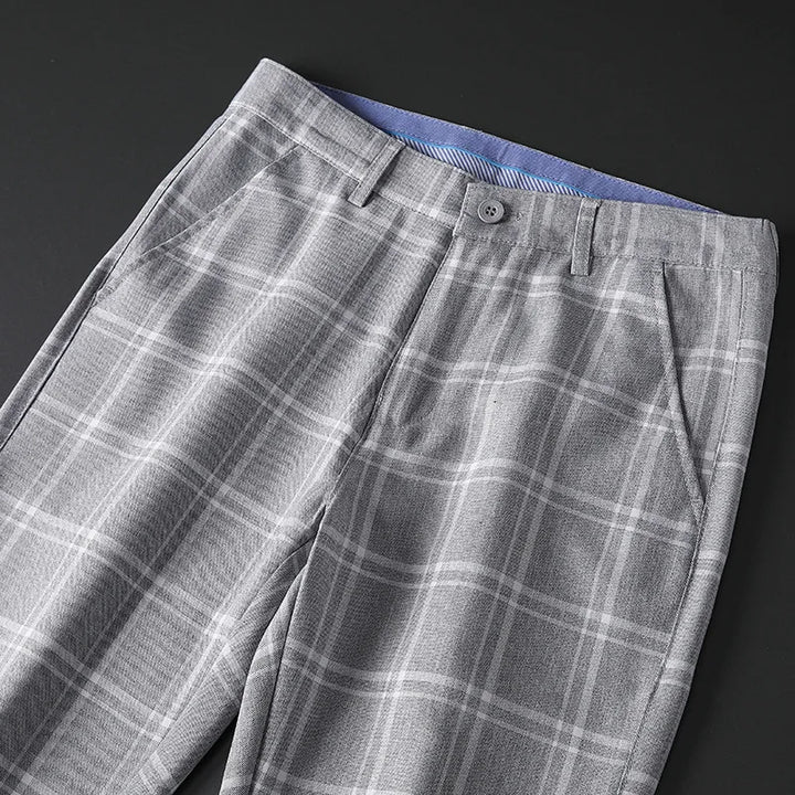 Stretch Plaid Slim Fit Men Pants