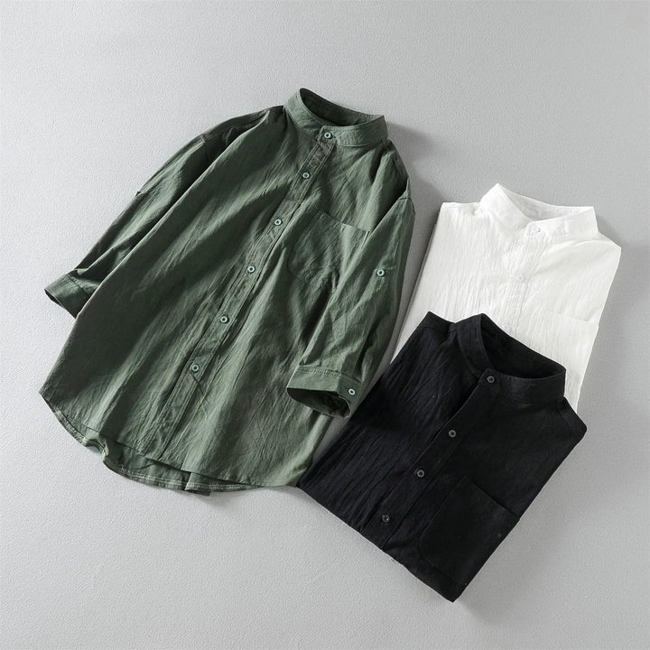 Stand Collar Mid-sleeve Shirt