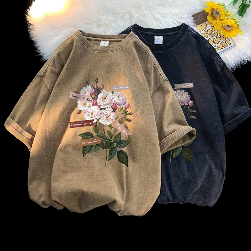 Vintage Washed White Flowers Tee