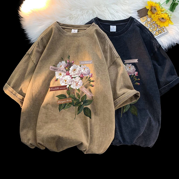 Vintage Washed White Flowers Tee