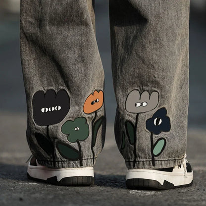 Men's Y2K Flower Printed Baggy Jeans