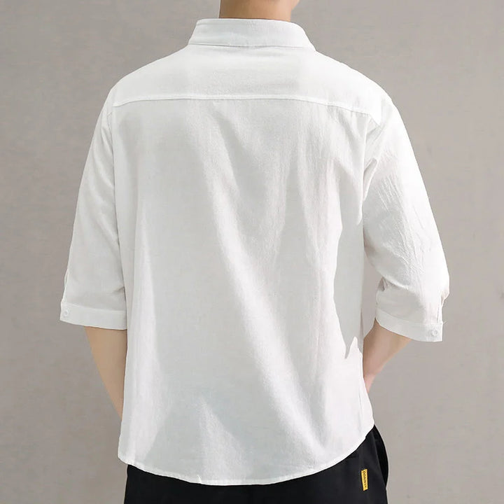 Stand Collar Mid-sleeve Shirt