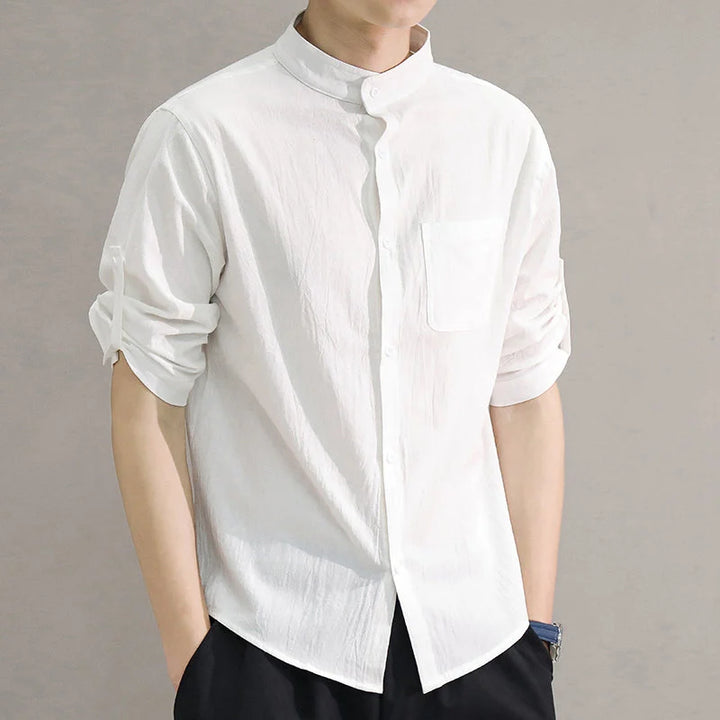 Stand Collar Mid-sleeve Shirt