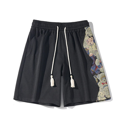 Bear Embroidered Drawstring Shorts