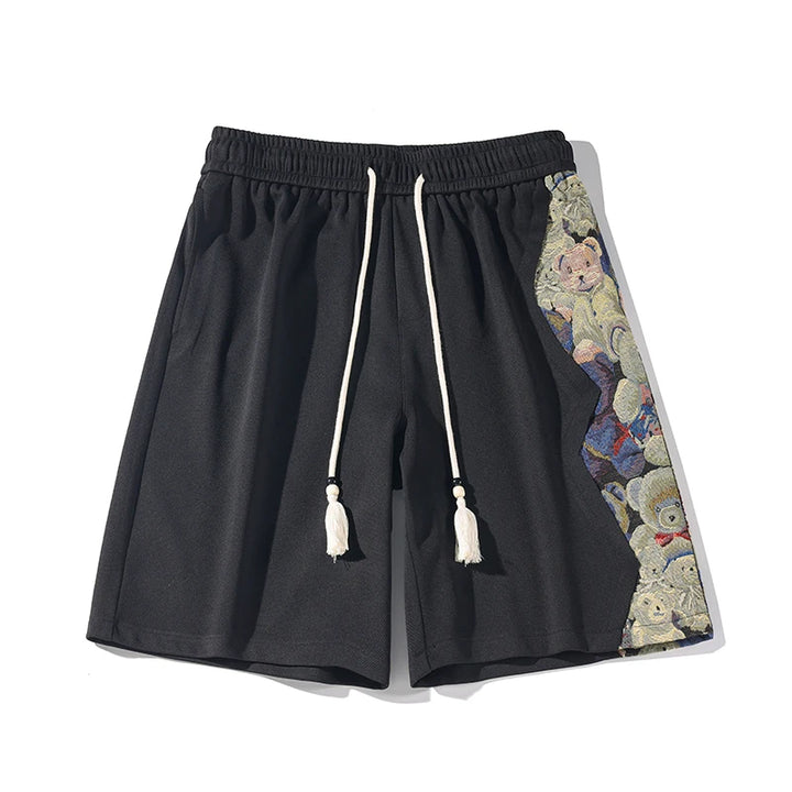 Bear Embroidered Drawstring Shorts