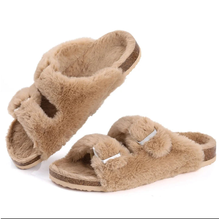 Furry Cork Slippers for Women