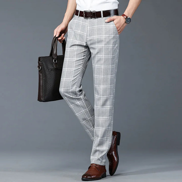 Stretch Plaid Slim Fit Men Pants