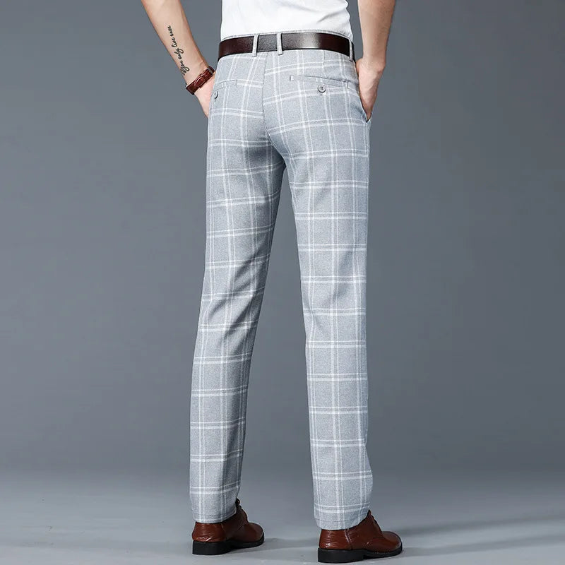 Stretch Plaid Slim Fit Men Pants