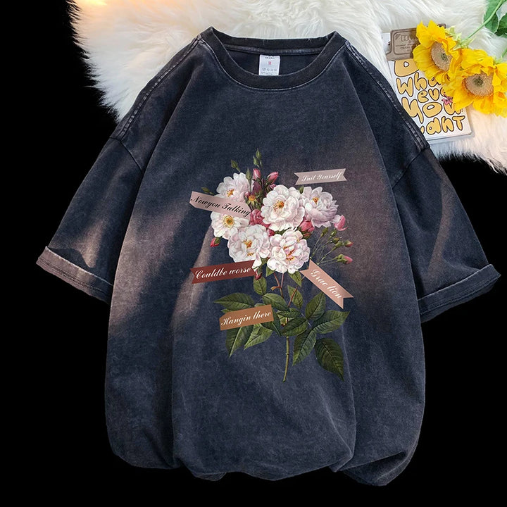 Vintage Washed White Flowers Tee