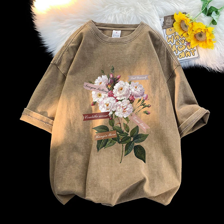 Vintage Washed White Flowers Tee