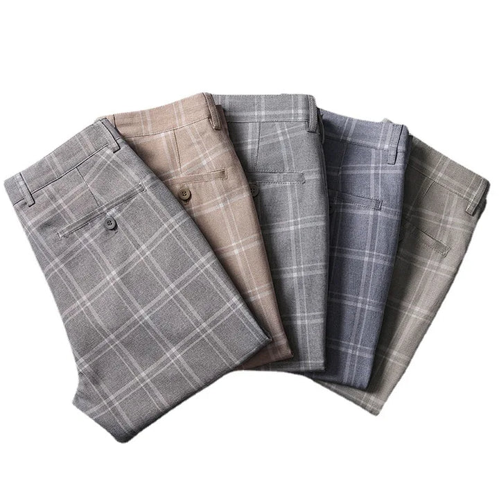 Stretch Plaid Slim Fit Men Pants